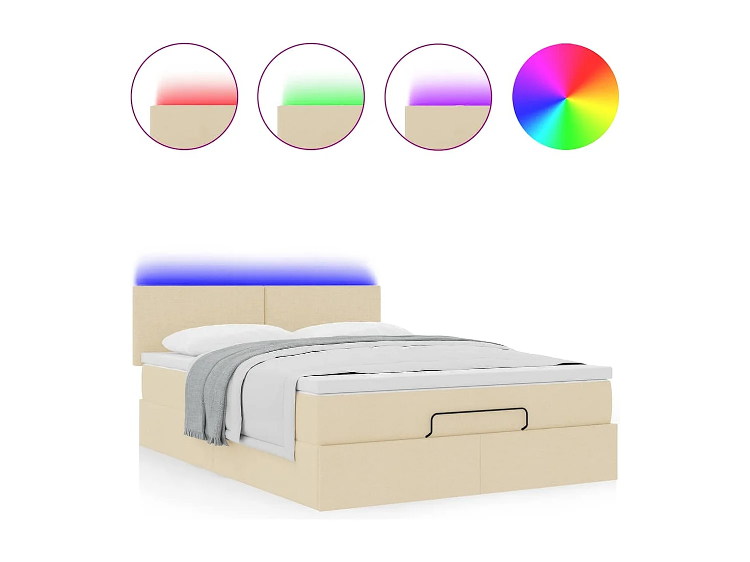 Bed poef met matras en LED's 140x200 cm stof crèmekleurig