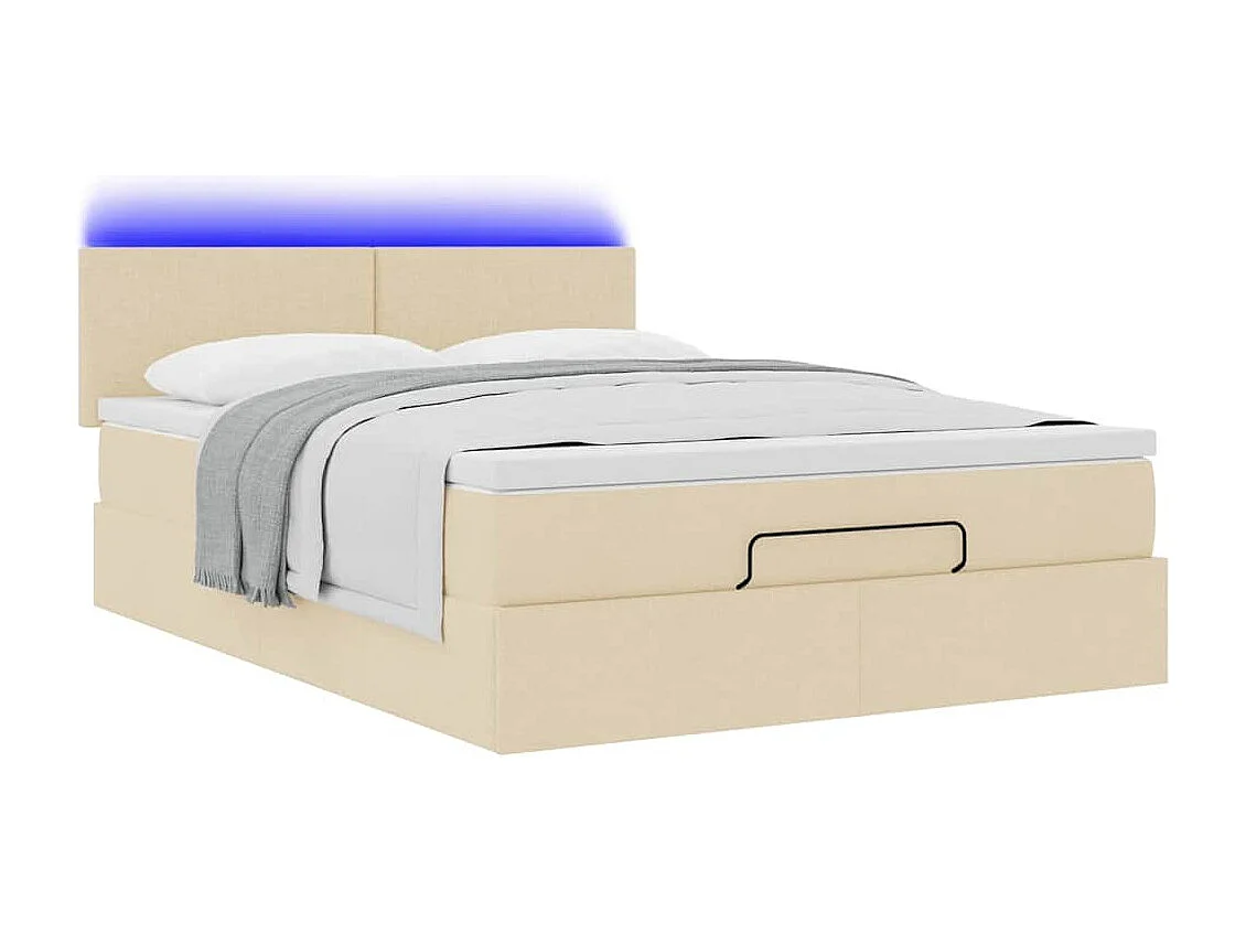 Bed poef met matras en LED's 140x200 cm stof crèmekleurig