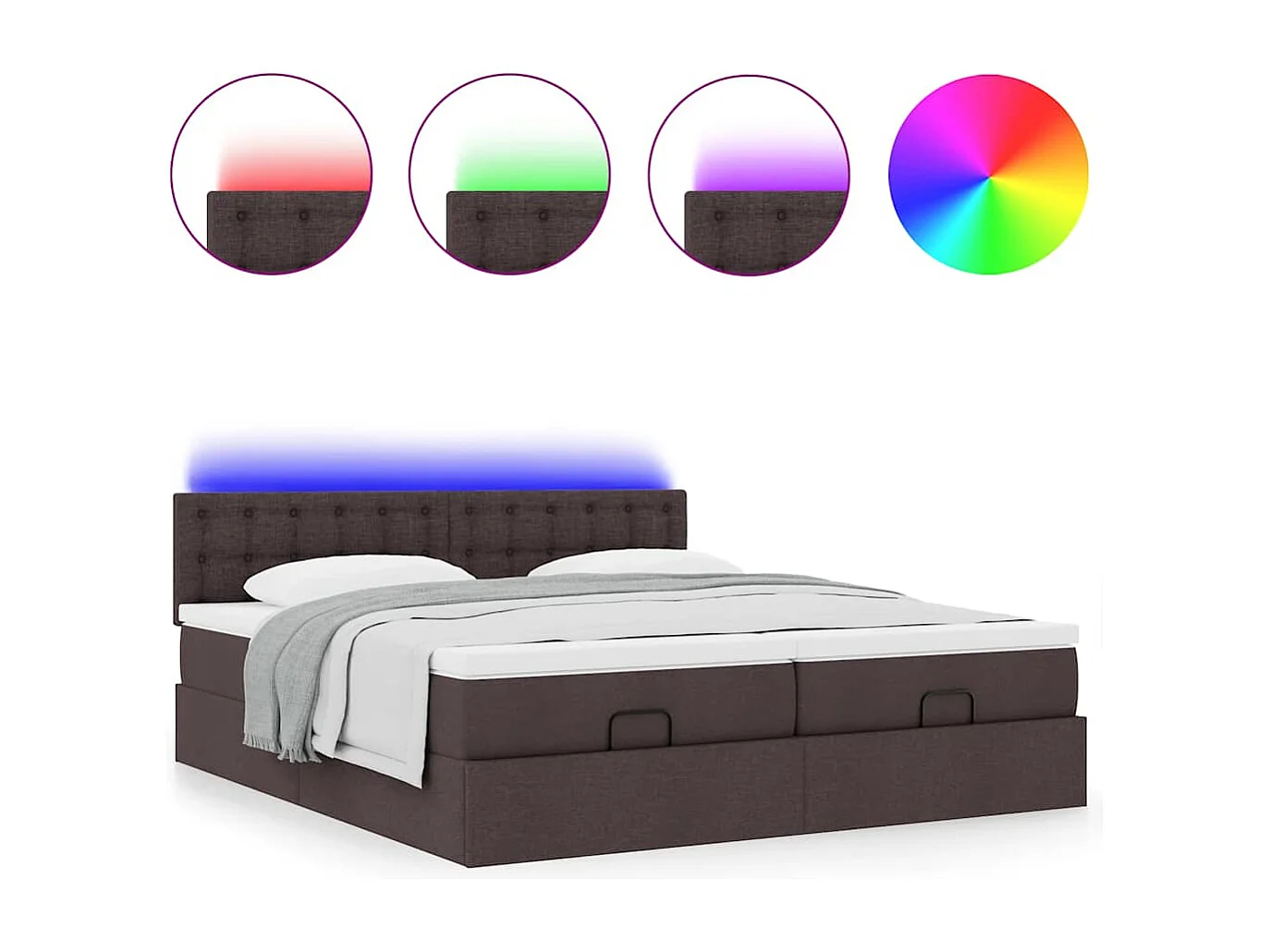 Ottoman bed met matrassen en LED's 200x200cm stof donkerbruin
