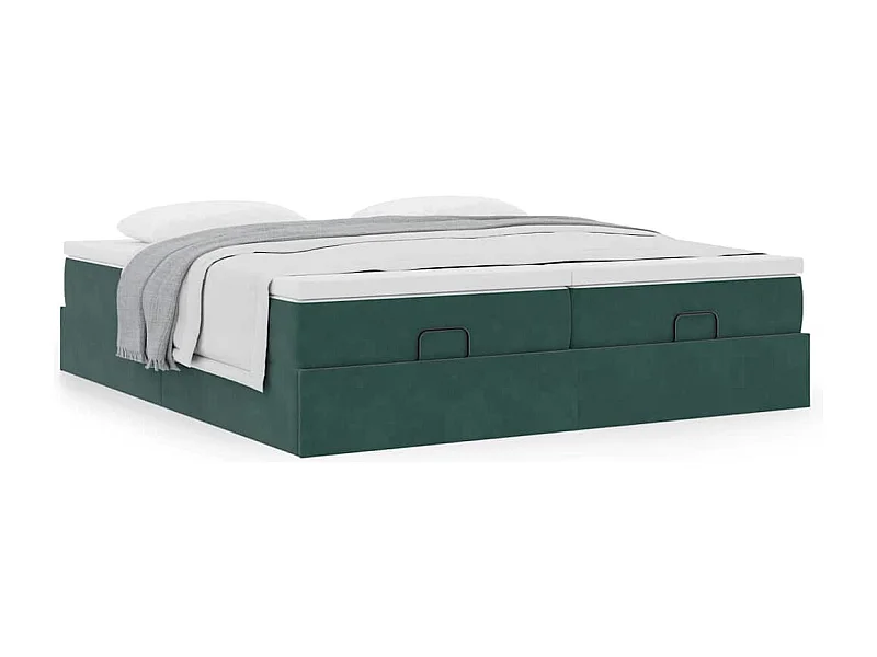 Estrutura de cama otomana com colchão verde escuro veludo