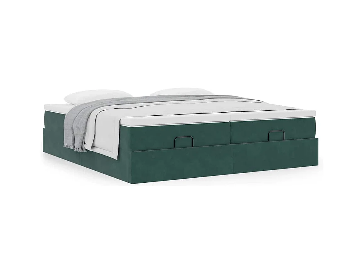 Estructura de cama otomana colchones terciopelo verde oscuro