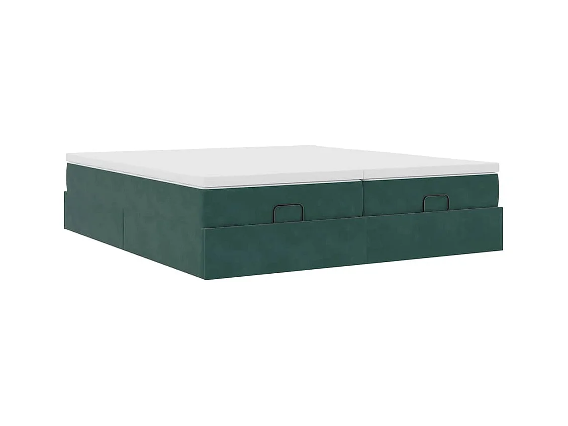 Cadre de lit ottoman avec matelas vert foncé 160x200 cm velours