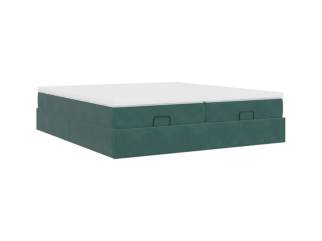 Cadre de lit ottoman avec matelas vert foncé 160x200 cm velours
