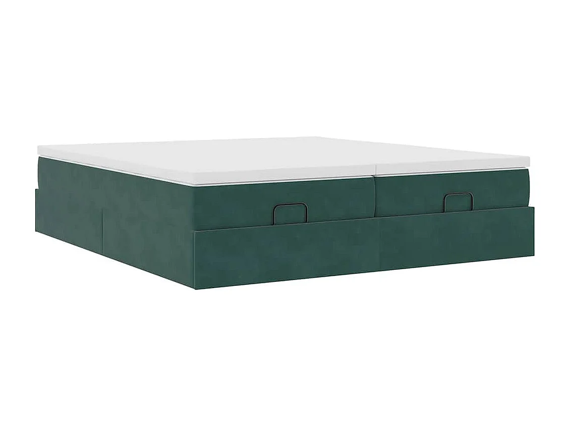Cadre de lit ottoman avec matelas vert foncé 160x200 cm velours