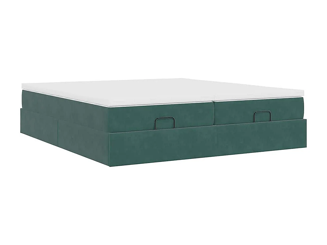 Cadre de lit ottoman avec matelas vert foncé 160x200 cm velours