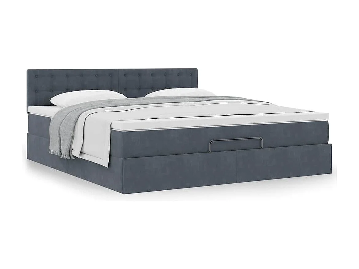 Cadre de lit ottoman avec matelas gris foncé 180x200 cm velours