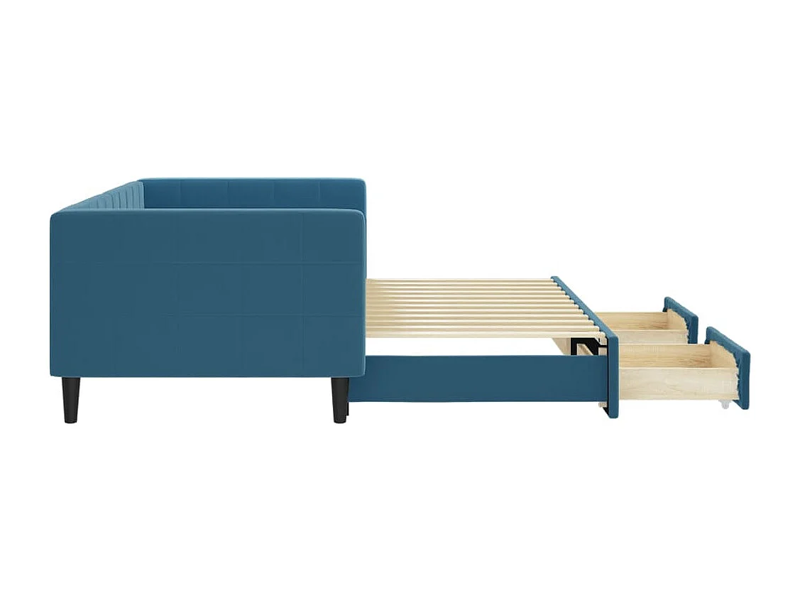 Slaapbank met onderschuifbed en lades 90x200 cm fluweel blauw