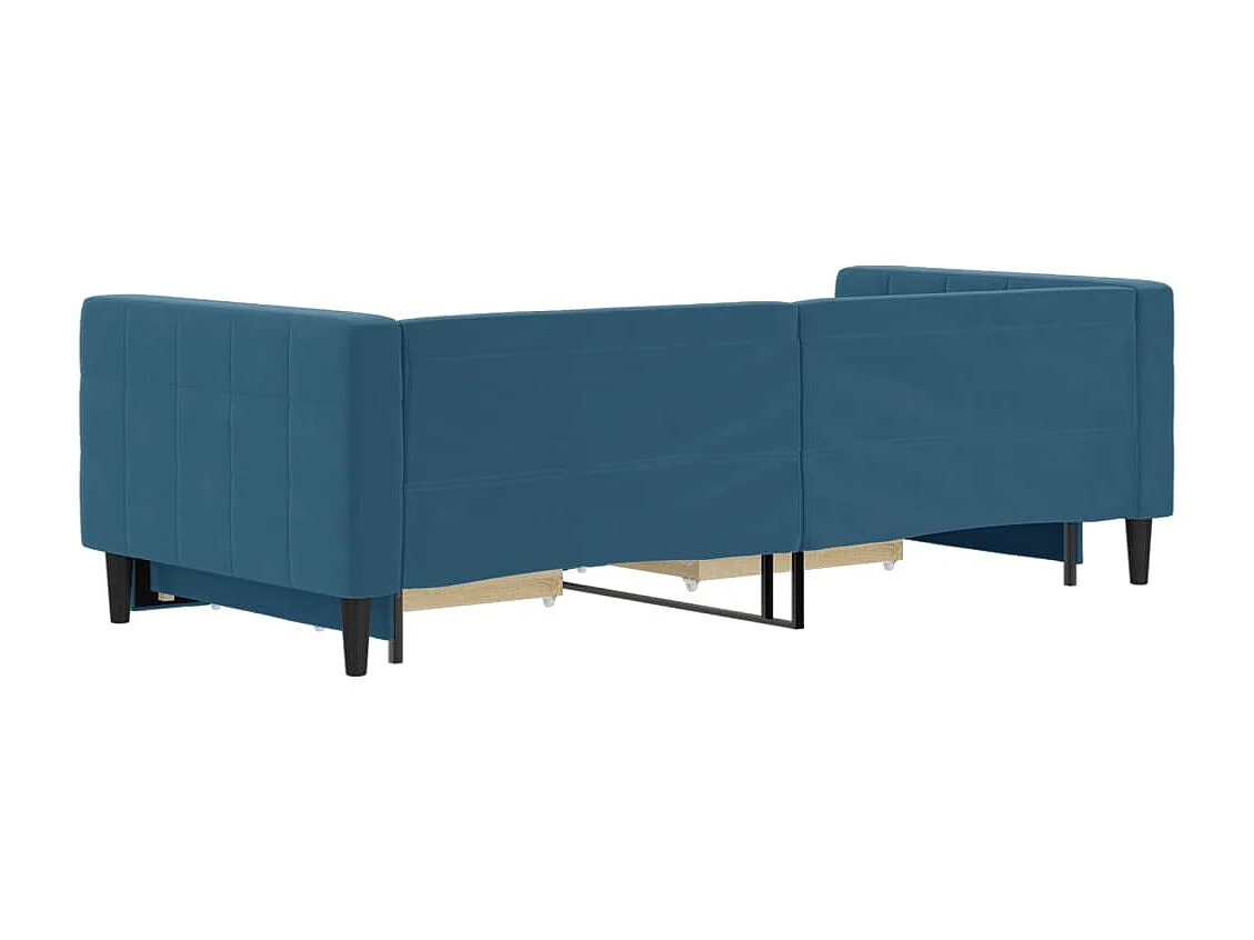 Slaapbank met onderschuifbed en lades 90x200 cm fluweel blauw