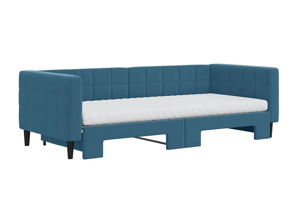 Slaapbank onderschuifbed en matrassen 90x200 cm fluweel blauw