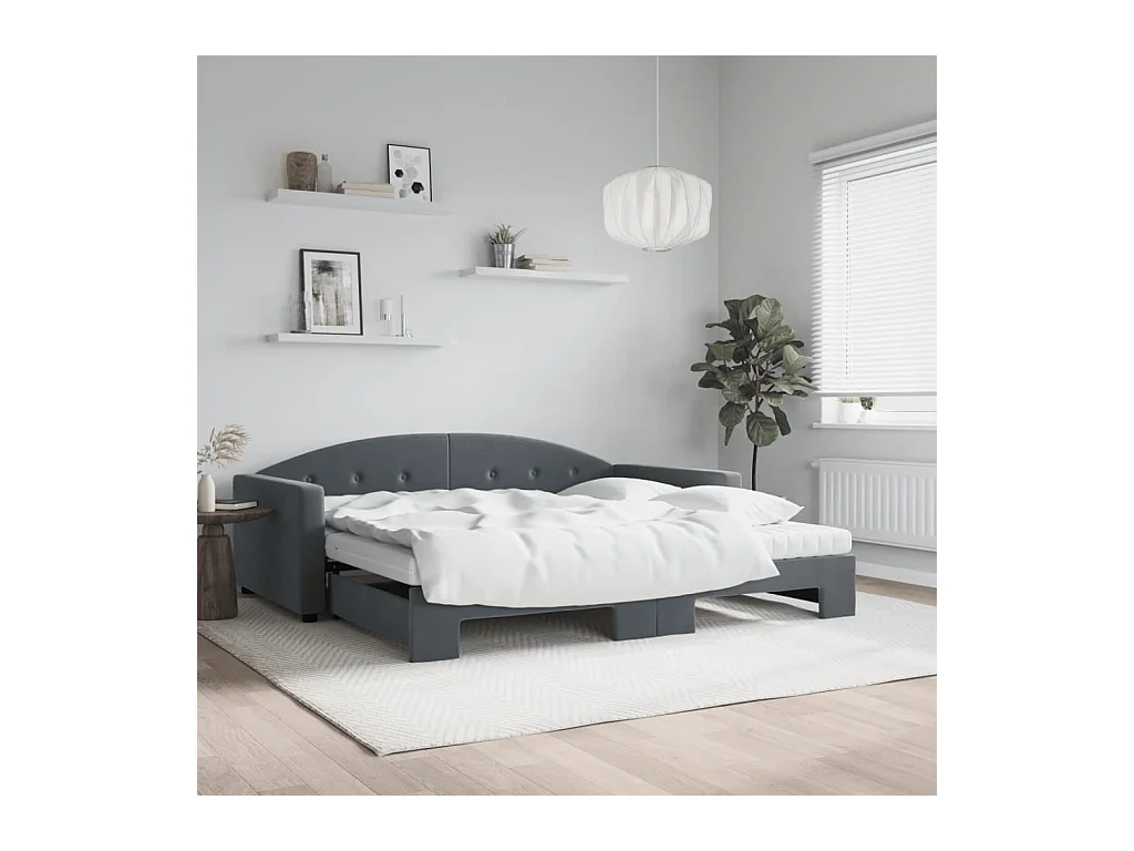 Lit de jour et gigogne et matelas gris foncé 100x200 cm velours
