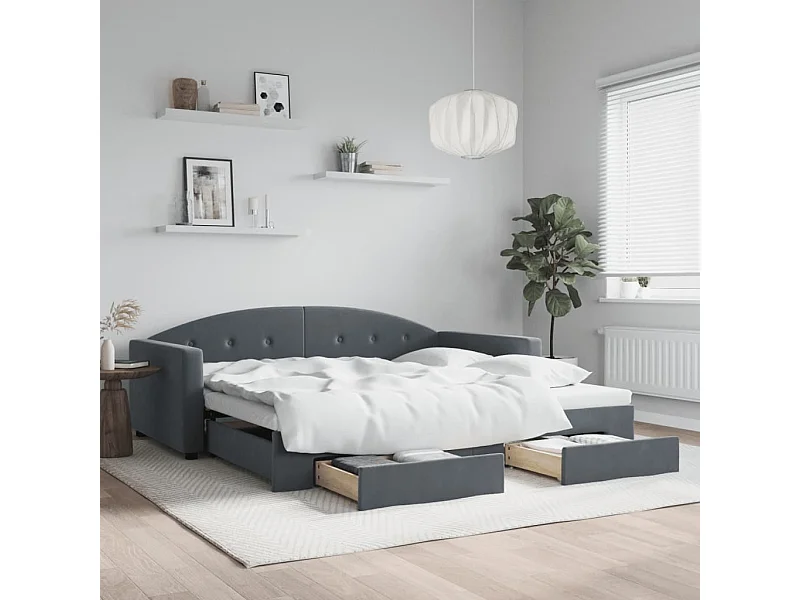Sofá-cama com gavetão e gavetas 100x200cm veludo cinzento-escuro