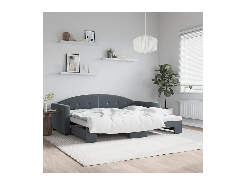 Lit de jour avec gigogne sans matelas gris foncé 90x200 cm