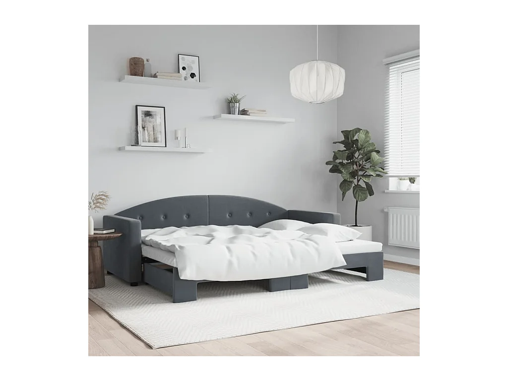 Slaapbank met onderschuifbed 80x200 cm fluweel donkergrijs
