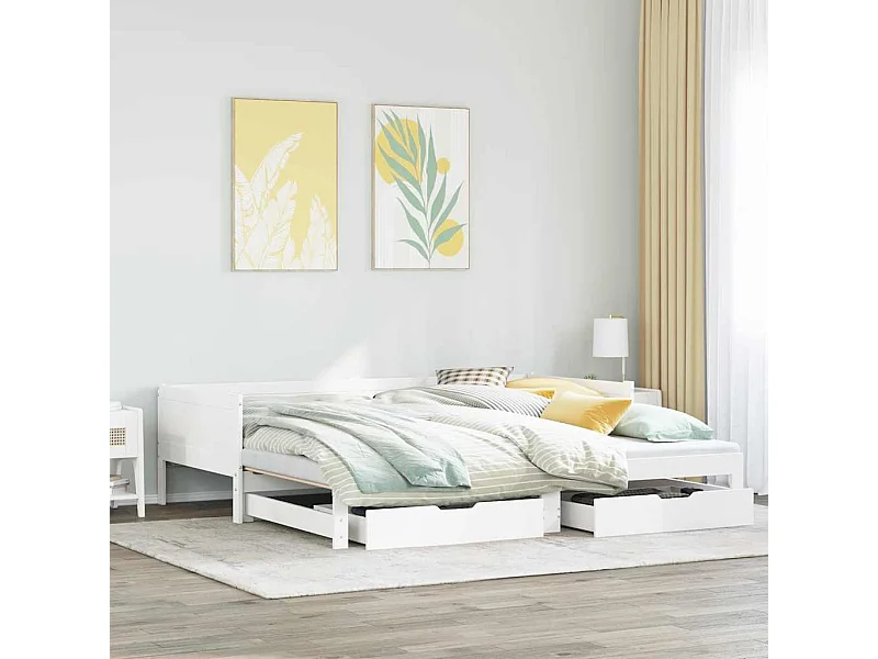 Sofá-cama com gavetão e gavetas sem colchão 90x190 cm branco