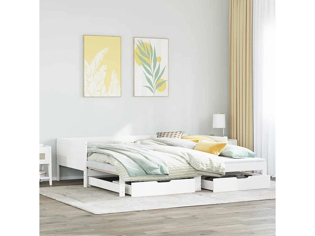 Sofá-cama com gavetão e gavetas sem colchão 90x190 cm branco