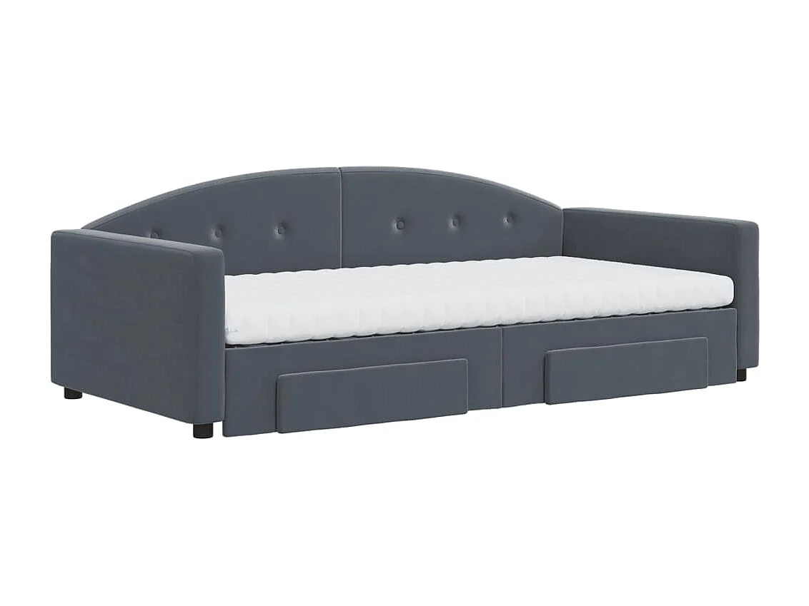 Lit de jour et gigogne et tiroirs gris foncé 100x200 cm velours