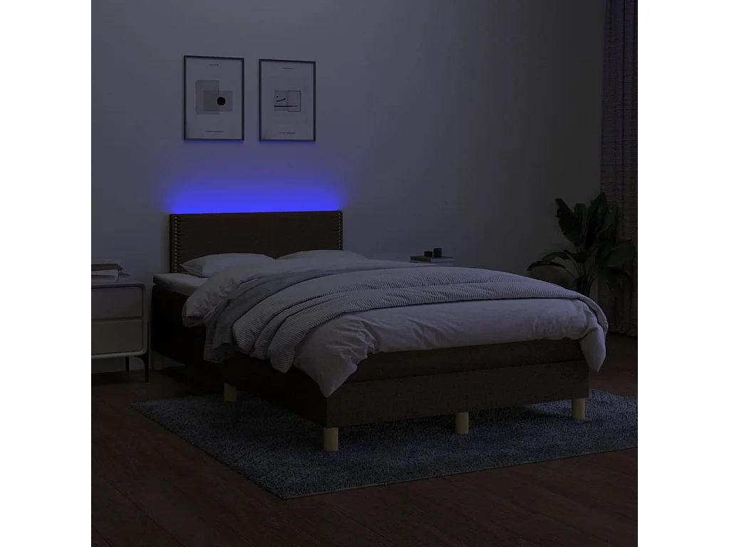 Boxspring met matras en LED stof donkerbruin 120x200 cm