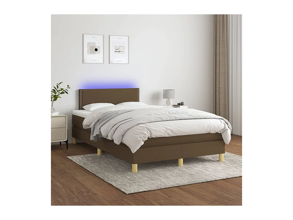 Sommier tapissier matelas et LED Marron foncé 120x200 cm Tissu