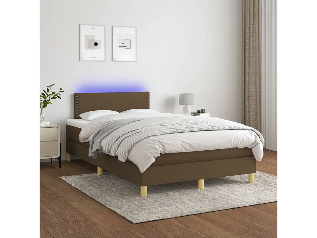 Sommier tapissier matelas et LED Marron foncé 120x200 cm Tissu