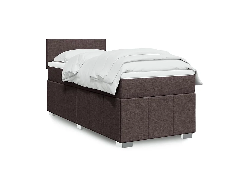 Cama box spring con colchón tela marrón oscuro 90x200 cm