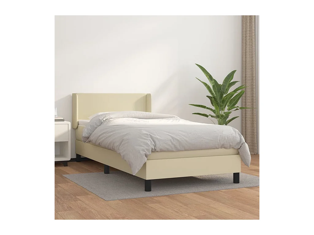 Cama box spring con colchón cuero sintético crema 100x200 cm
