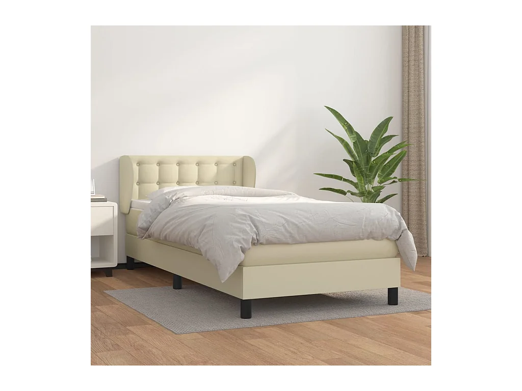 Sommier tapissier avec matelas Crème 100x200cm Similicuir