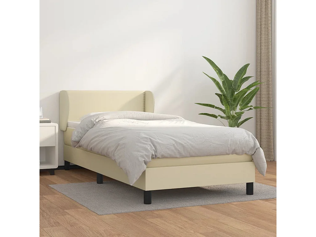 Sommier tapissier avec matelas Crème 100x200cm Similicuir