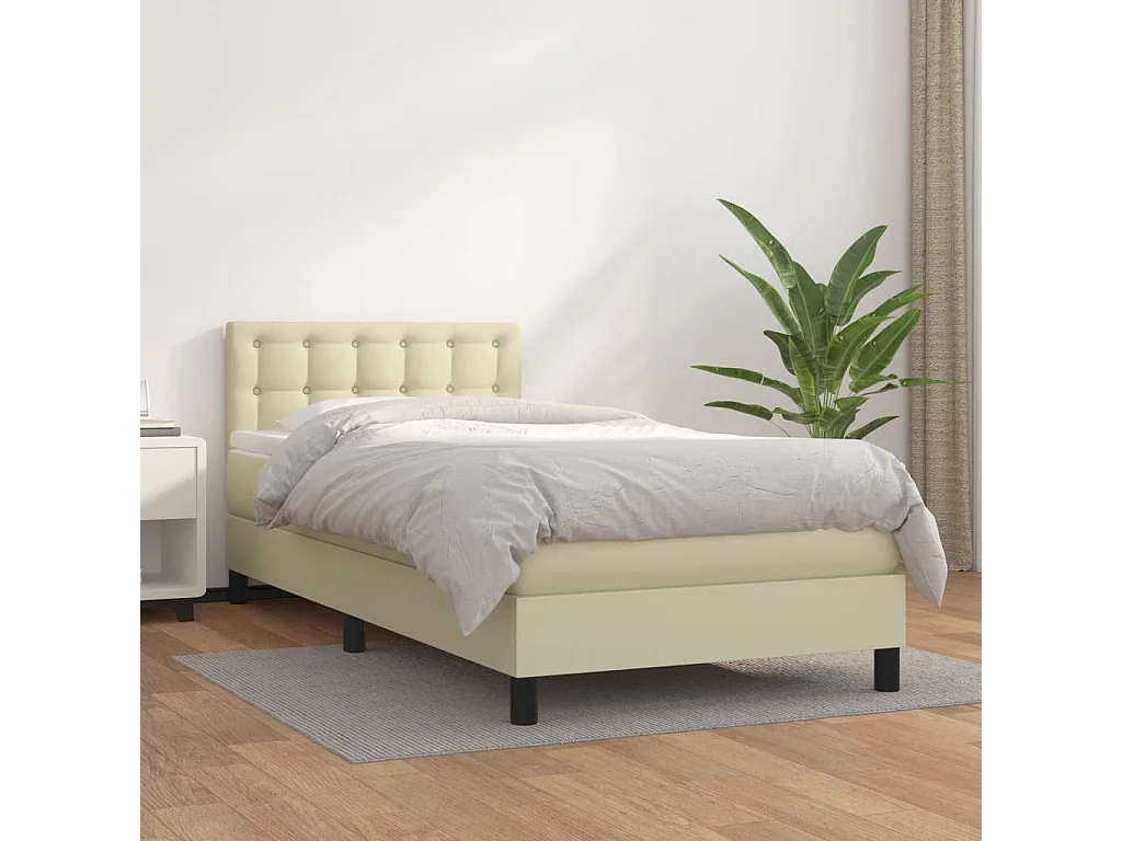 Sommier tapissier avec matelas Crème 100x200cm Similicuir