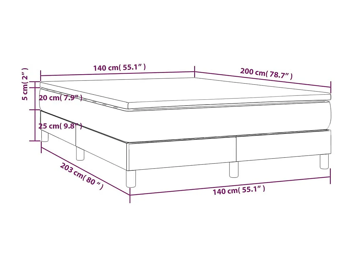 Cama box spring con colchón cuero sintético crema 140x200cm