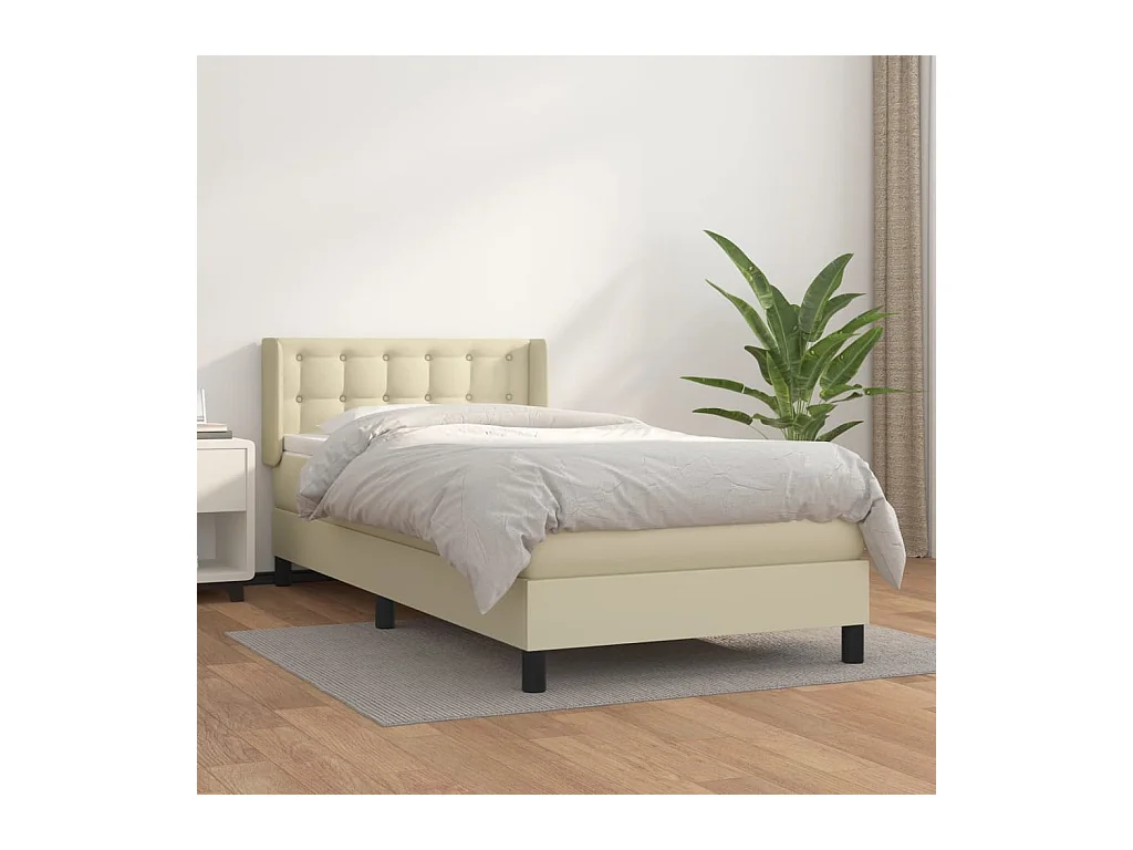 Sommier tapissier avec matelas Crème 100x200cm Similicuir