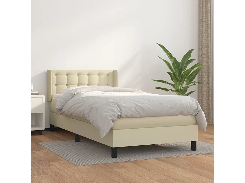 Sommier tapissier avec matelas Crème 100x200cm Similicuir