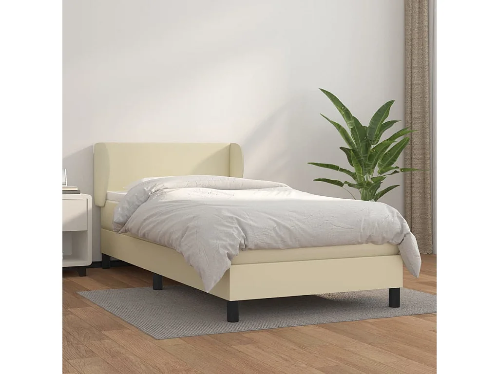 Sommier tapissier avec matelas Crème 100x200cm Similicuir