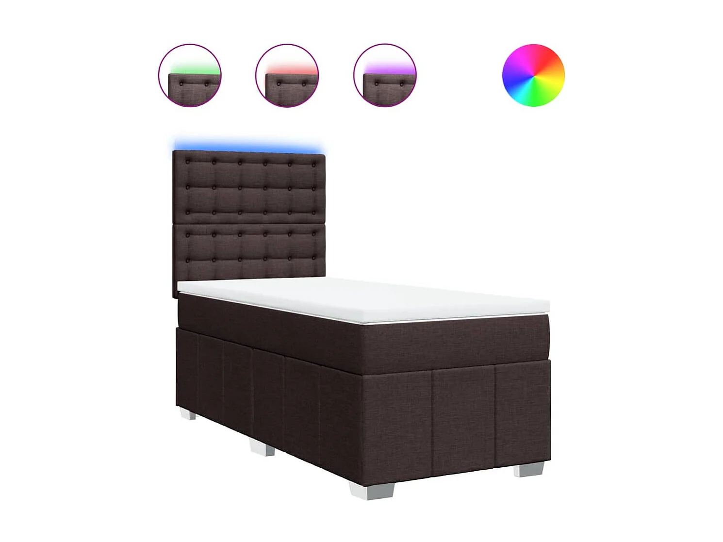 Cama box spring con colchón tela marrón oscuro 90x200 cm