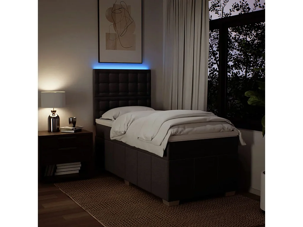 Cama box spring con colchón tela marrón oscuro 90x200 cm
