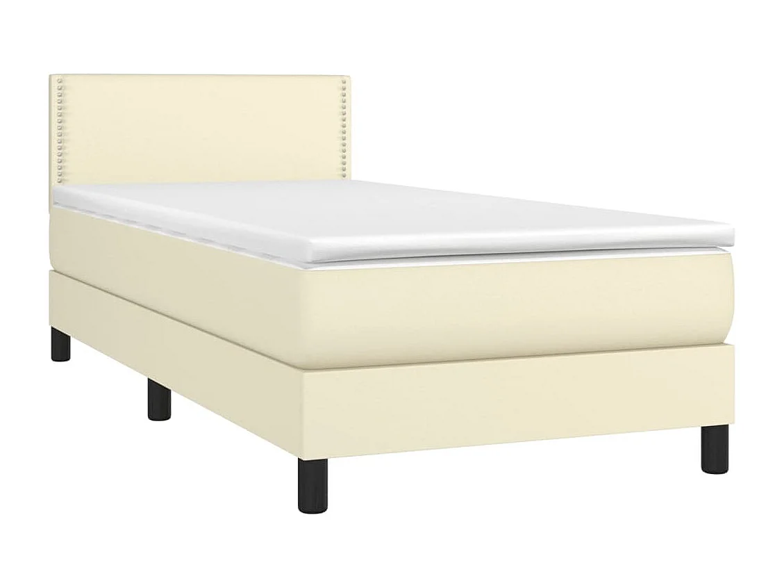 Cama box spring com colchão e LED 90x200 cm couro artificial creme