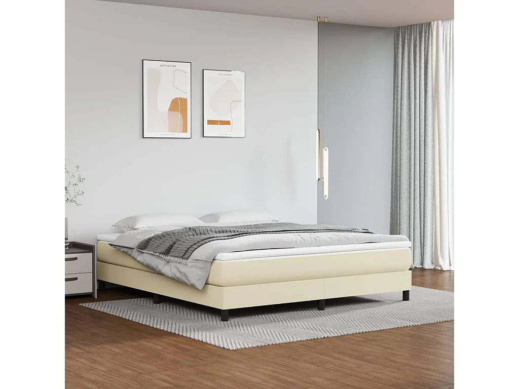 Cama box spring con colchón cuero sintético crema 160x200 cm