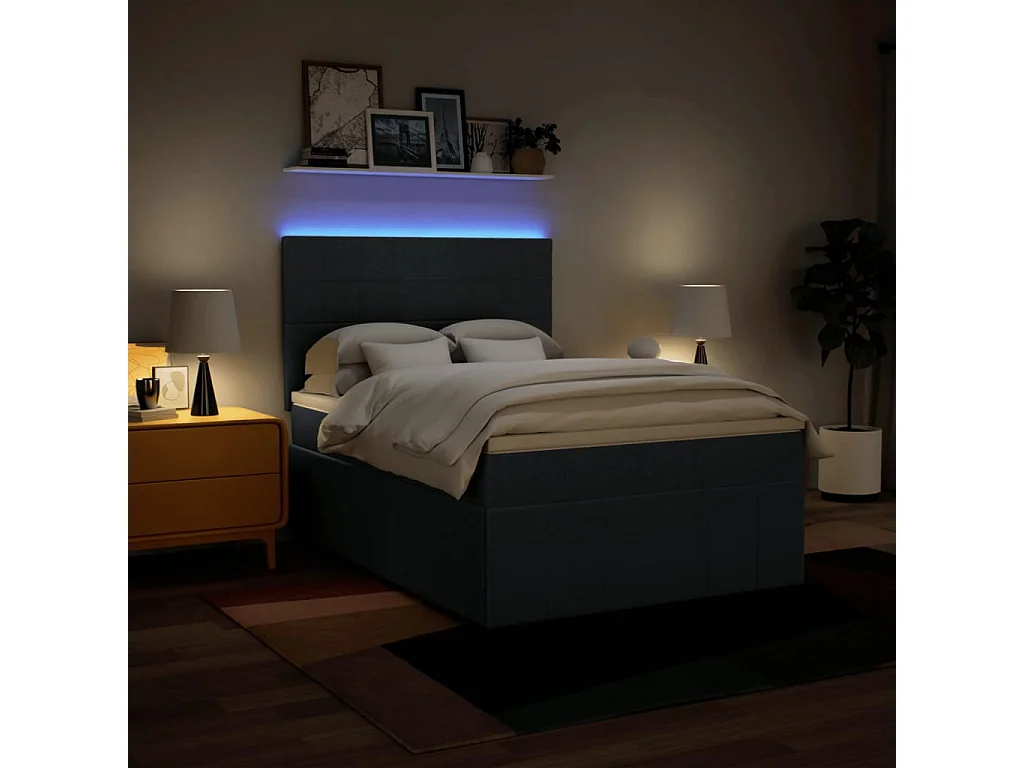 Sommier tapissier avec matelas Bleu 160x200 cm Tissu