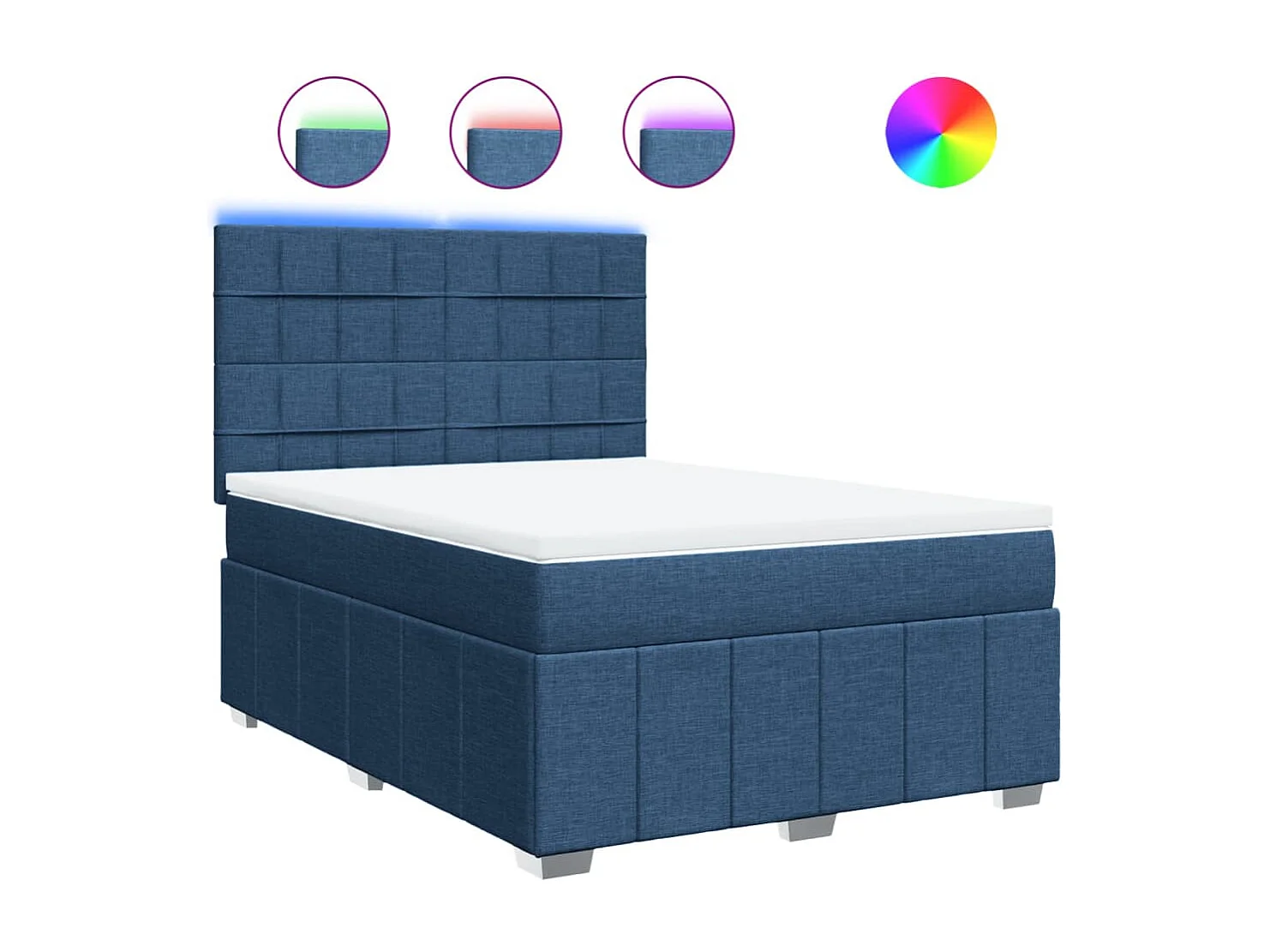 Cama box spring con colchón tela azul 160x200 cm