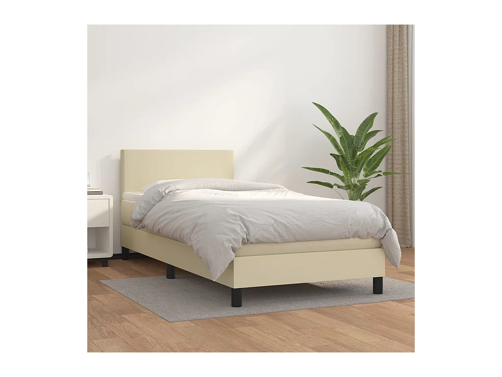 Cama box spring con colchón cuero sintético crema 100x200 cm