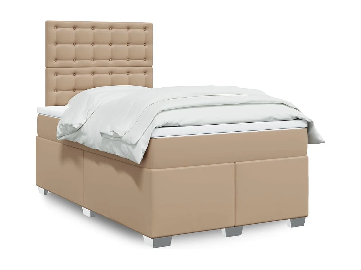 Cama box spring con colchón cuero sintético capuchino 80x200 cm