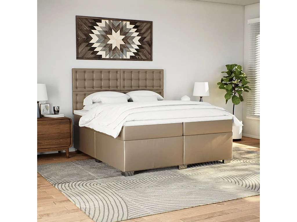 Cama com molasemcolchão 200x200 cm couro artificial cappuccino