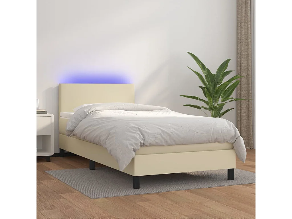 Sommier tapissier et matelas et LED Crème 100x200 cm Similicuir