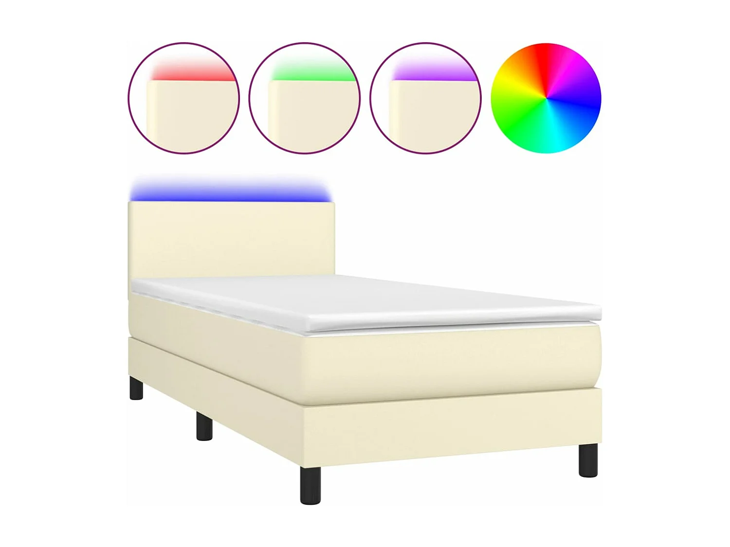 Sommier tapissier et matelas et LED Crème 100x200 cm Similicuir