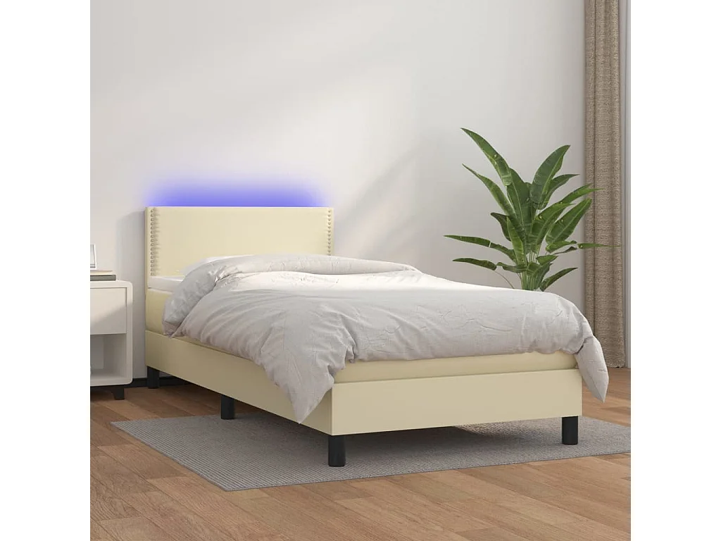 Sommier tapissier et matelas et LED Crème 100x200 cm Similicuir