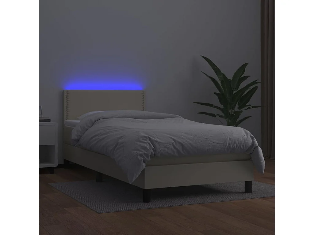 Sommier tapissier et matelas et LED Crème 100x200 cm Similicuir