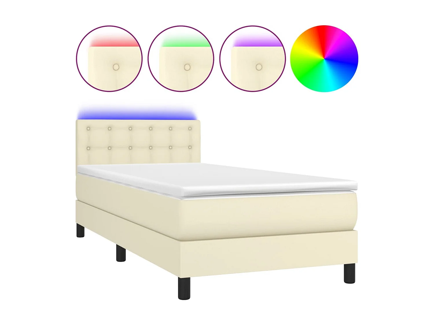 Sommier tapissier et matelas et LED Crème 100x200 cm Similicuir