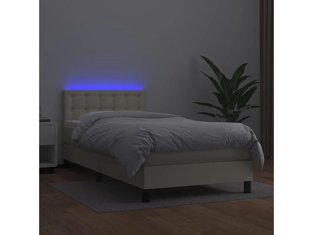 Sommier tapissier et matelas et LED Crème 100x200 cm Similicuir