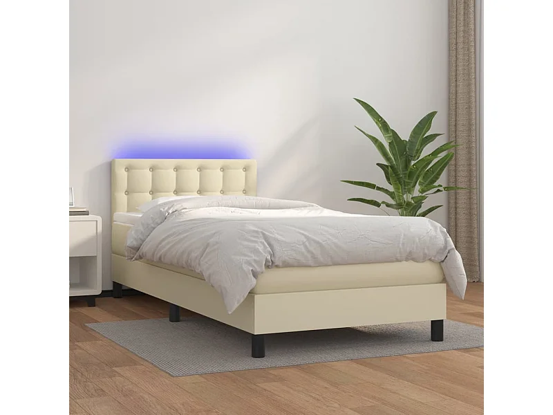 Sommier tapissier et matelas et LED Crème 100x200 cm Similicuir