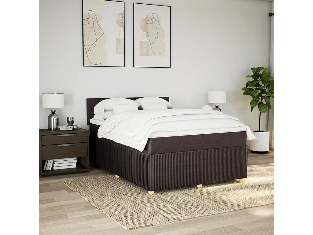 Cama box spring con colchón tela marrón oscuro 160x200 cm