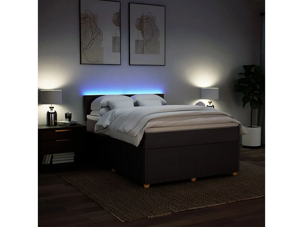 Cama box spring con colchón tela marrón oscuro 160x200 cm